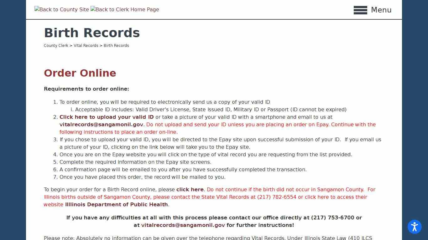 Sangamon County > Departments > A-C > County Clerk > Vital Records > Birth Records